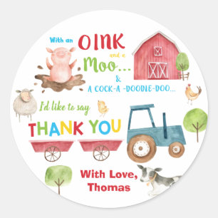 Boerderijdieren Barnyard Verjaardag Dank u Favor Ronde Sticker