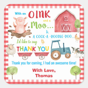 Boerderijdieren Barnyard Verjaardag Dank u Favor Vierkante Sticker