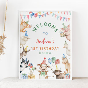 Boerderijdieren Barnyard Verjaardagsfeest Welkom Poster