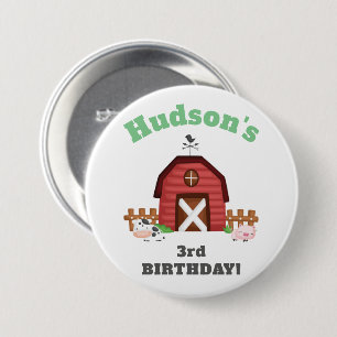 Boerderijdieren Barnyard Verjaardagsfeestje - GLS Ronde Button 7,6 Cm