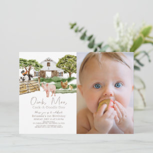 Boerderijdieren Barnyard W / C Foto 1e verjaardag Kaart