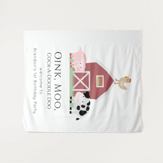 Boerderijdieren Barnyard Witte Verjaardags Welkom Wandkleed (Voorkant (horizontaal))