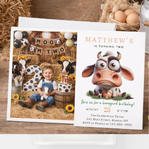 Boerderijdieren Cute Cow 2de verjaardagsfeestje Kaart