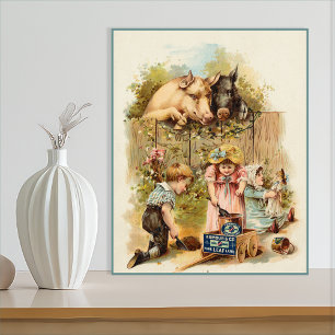 Boerderijdieren en vintage kinderadvertentie perfect poster