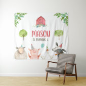 Boerderijdieren Erf Spandoek Jongen Rood Verjaarda Wandkleed (In Situ (horizontaal))