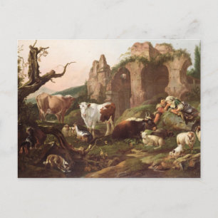 Boerderijdieren in een landschap, 1685 briefkaart