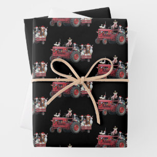 Boerderijdieren Kersttruck Landelijke Tractor Kers Inpakpapier Vel