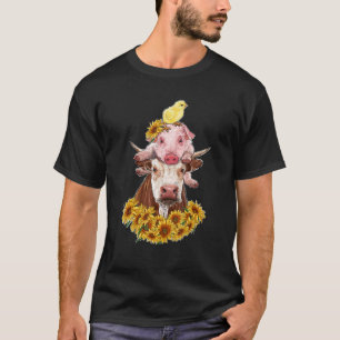 Boerderijdieren Koe Varken Kip Met Zonnebloemen Bo T-shirt