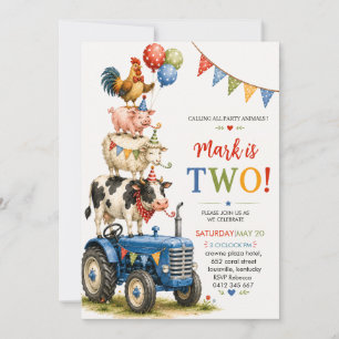 Boerderijdieren met blauwe tractor tweede verjaard kaart