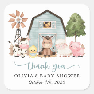 Boerderijdieren, Mooie Dieren, Blauwe Schuur, Baby Vierkante Sticker
