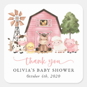 Boerderijdieren, Mooie Dieren, Roze Schuur, Baby S Vierkante Sticker
