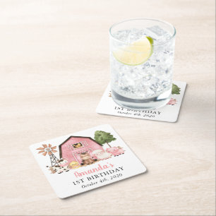 Boerderijdieren, Mooie Dieren, Schuur, Eerste Verj Vierkante Kartonnen Onderzetter