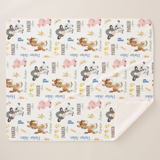 Boerderijdieren Naam Herhaal deken | 50x60 Sherpa (Voorkant (horizontaal))