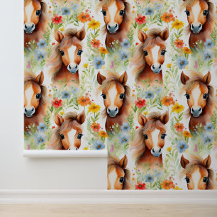 Boerderijdieren Paard Wilde bloemen Behang
