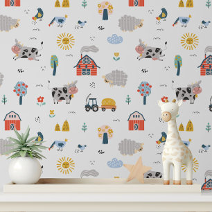 Boerderijdieren Rood Schuur Nursery Peel en Stick Behang