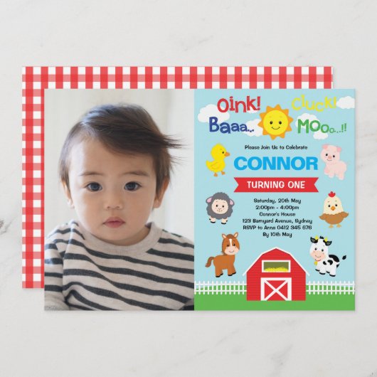 Boerderijdieren Verjaardag Barnyard Petting Zoo Fo Kaart (Voorkant / Achterkant)