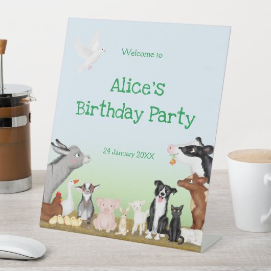 Boerderijdieren verjaardagsfeest welkomst sokkel b reclamebord met voetstuk (Insitu)