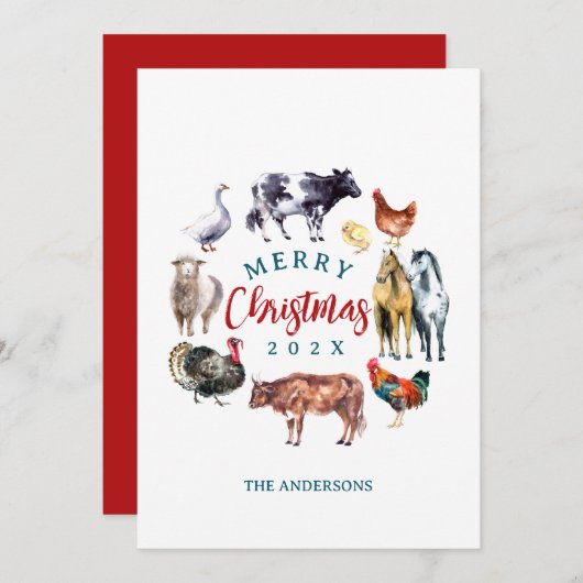 Boerderijdieren waterverf landinrichting feestdagenkaart (Voorkant / Achterkant)