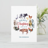 Boerderijdieren waterverf landinrichting feestdagenkaart (Staand voorkant)