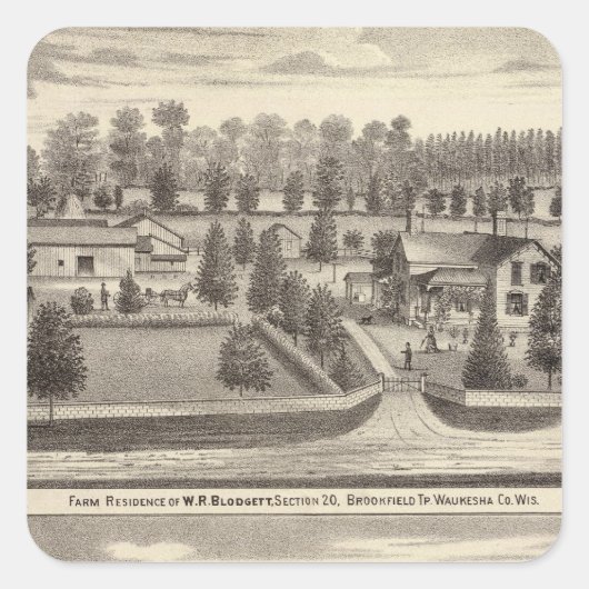 Boerderijen en ingezetenschap van WR Blodgett & GC Vierkante Sticker (Voorkant)