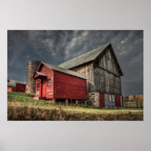 Boerderijen Rode wooden Barn in het Poster Michi