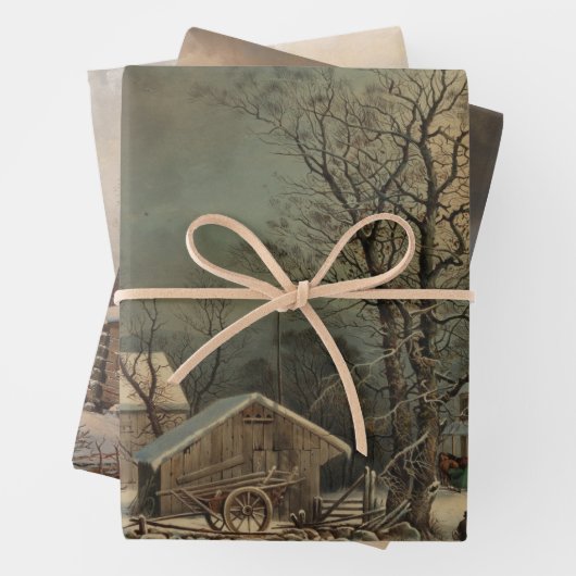  Boerderijen Winter Decoupage Heavy Weight 3-set Inpakpapier Vel (In situ)