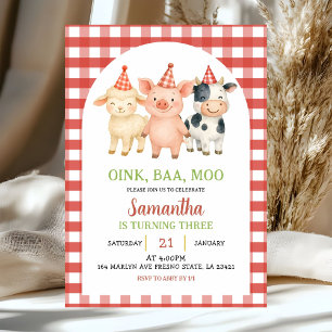 Boerderijfeest Gingham Verjaardagsuitnodiging Kaart