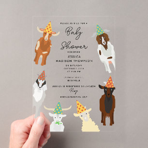 Boerderijfeest met schattige geiten Baby Shower Acryl Uitnodigingen
