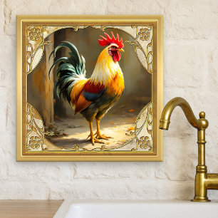 Boerderijhaan Gouden Keramische Tegel Tegeltje