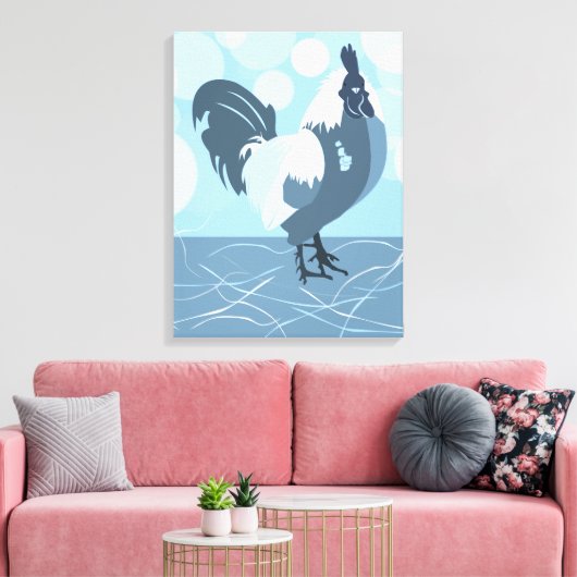 Boerderijhaan Vogel Lente Turquoise-Blauwe Keuken Canvas Afdruk (Insitu (Woonkamer))