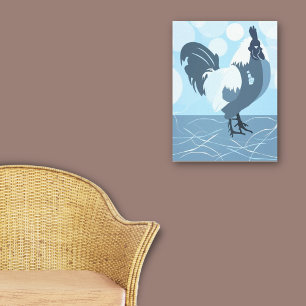Boerderijhaan Vogel Lente Turquoise-Blauwe Keuken Canvas Afdruk
