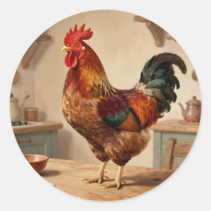 Boerderijkeuken met trotse haan ronde sticker