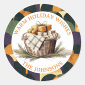 Boerderijmand met kerstcadeaus ronde sticker (Voorkant)