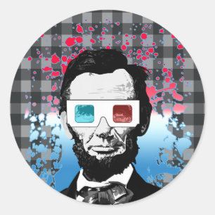 Boerderijstijl Abraham Lincoln 3D-bril Rustiek Ronde Sticker