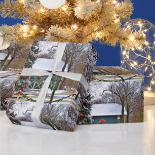 Boerderijstijl boerderij met kerstboom decoupage cadeaupapier