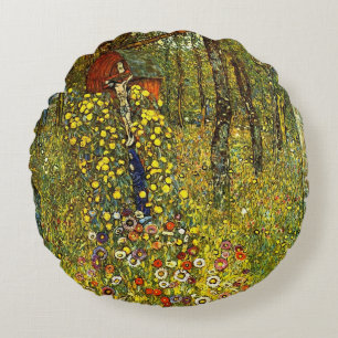 Boerderijtuin met crucifix door Gustav Klimt Rond Kussen