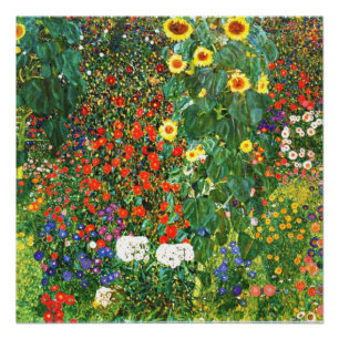 Boerderijtuin met zonnebloemen, populaire schilder perfect poster