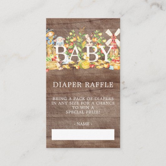 Boeren Markt Baby shower Luier Raffle Ticket Informatiekaartje (Voorkant)