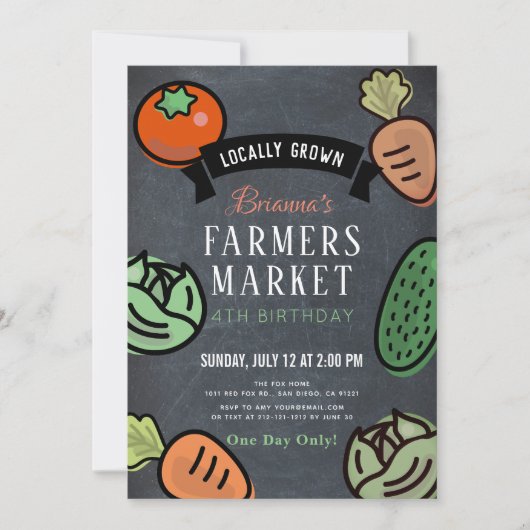 Boeren Markt Chalkboard Kids Verjaardag Uitnodigin Kaart (Voorkant)