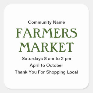 Boeren Markt Groen Zwart-wit Dank u Vierkante Sticker
