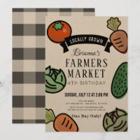 Boeren Markt Kraft Papier Verjaardag Uitnodiging