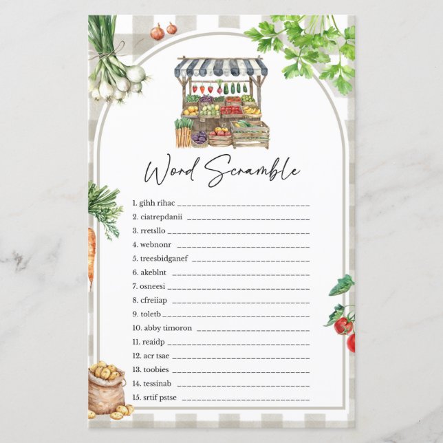 Boeren markt lokaal geteeld woord scramble spel (Voorkant)