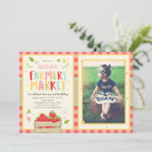 Boeren Markt Verjaardagsuitnodiging Aardbei Boerde Kaart (Staand voorkant)