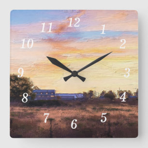 Boeren Ochtend Painterly Wandklok Vierkante Klok