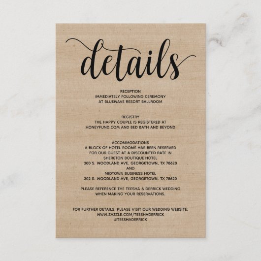 Boerenbruiloft Details Bijgevoegde kaart (Voorkant)