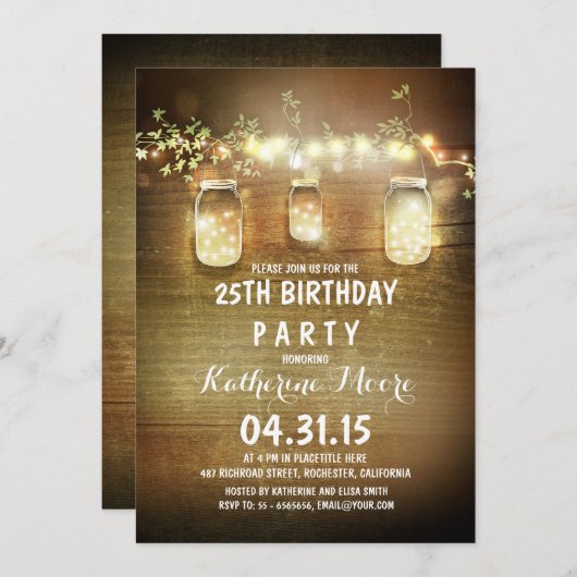 Boerenbruiloft String Light Metselwerk Potten Verj Kaart (Voorkant / Achterkant)