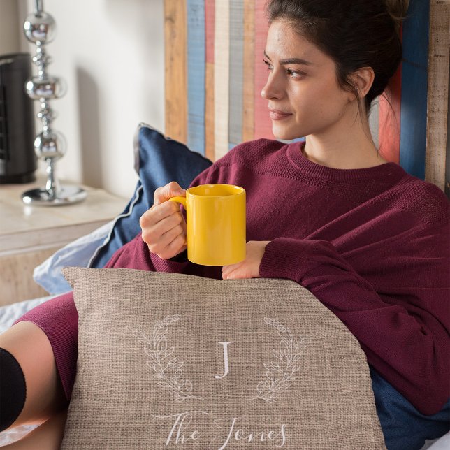  boerenfamilie, monogrammen burlap kussen (Creator heeft geüpload)