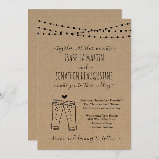 Boerenkaas en bierbrouwerijbietthema bruiloft kaart (Voorkant / Achterkant)