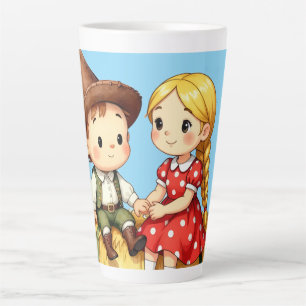 Boerenkinderen op een hooibaal, latte mok