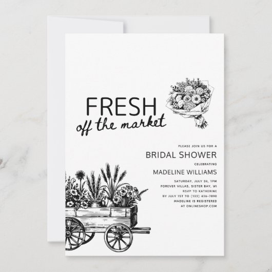 Boerenmarkt Bloemen Zwart-wit Kaart (Voorkant)
